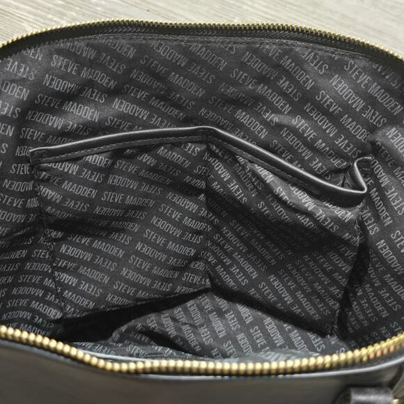 Steve Madden Black Faux Leather Satchel Tote Bag Purse - Picture 5 of 11